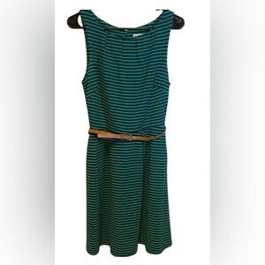 Merona Striped Dress Sleeveless Casual Green Blue Fit & Flare Small